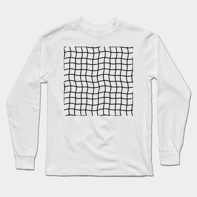 Minimal Abstract Squiggle Grid - Black Long Sleeve T-Shirt by JuneNostalgia